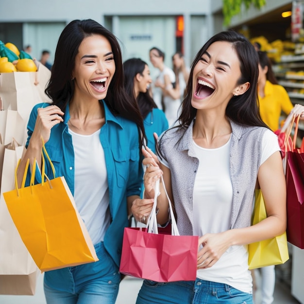 smiling girls with shopping bag