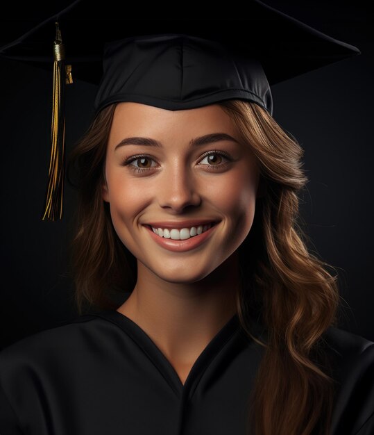 Foto una donna laureata sorridente con un cappello e un abito