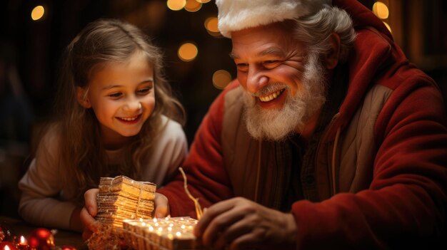 smiling grandfather giving gift to cute happy gran Generative Ai