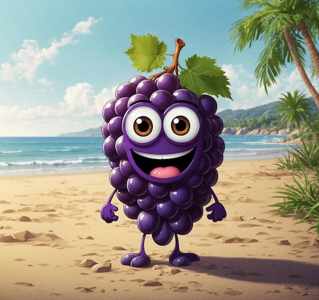 a smiling grape on a beach with a smile on it