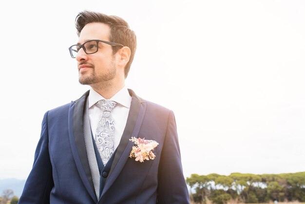 Smiling groom on his wedding day