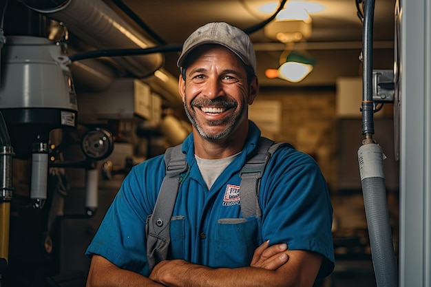 smiling halflength plumber worker smilingwith arms crossed