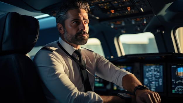 Фото Улыбающийся симпатичный пилот в кабине самолета