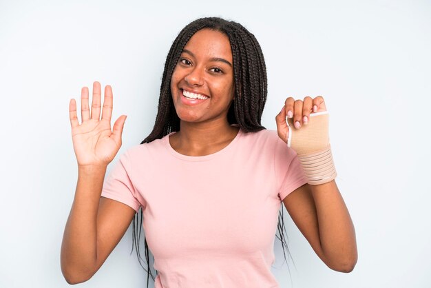 Smiling happily waving hand welcoming and greeting you