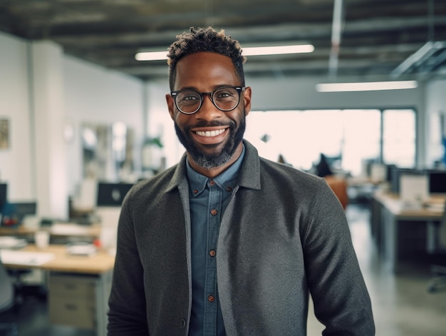 Smiling happy afro american man looking at camera