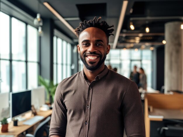 Smiling happy afro american man looking at camera