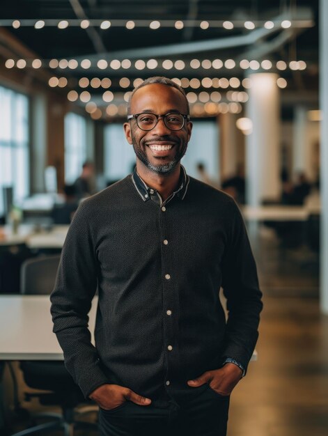 Smiling happy afro american man looking at camera