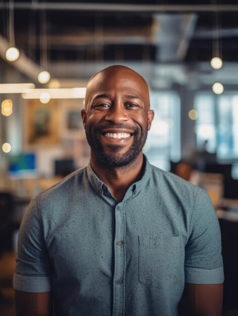 Smiling happy afro american man looking at camera