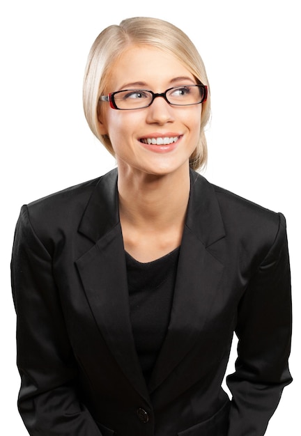 Smiling happy  businesswoman  on a white background