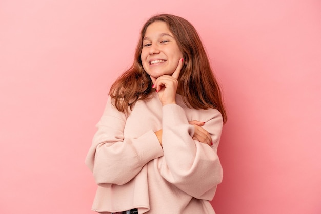 Smiling happy and confident touching chin with hand