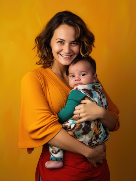 Smiling happy mother and little newborn baby