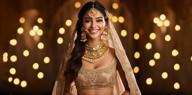 Smiling Indian Bridal Wearing Lahenga and Jewellery Indian Bridal Bridal Jewellery