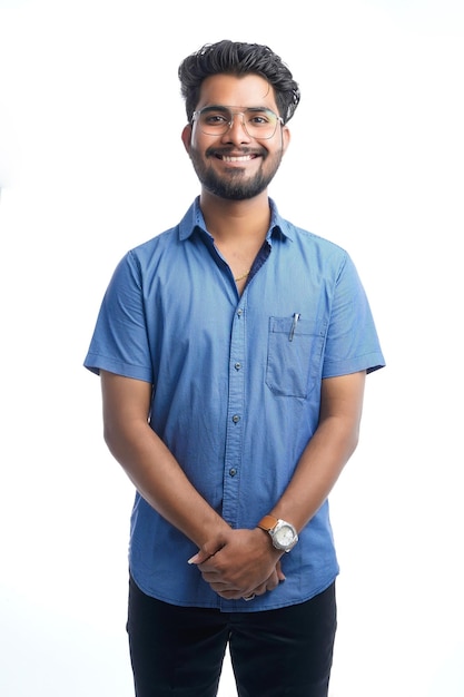 Smiling indian handsome asian male with positive expression posing