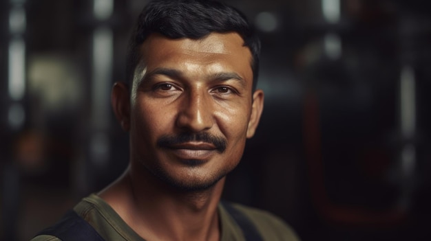 A smiling Indian male factory worker standing in oil refinery plant