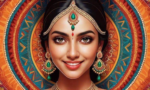Улыбающаяся индийская женщина в стиле арт-деко