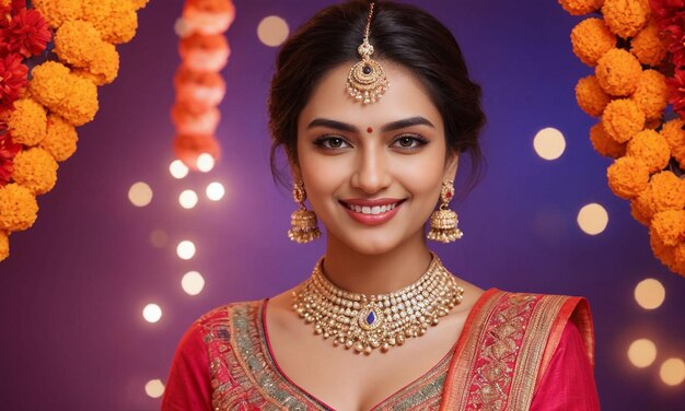 Smiling Indian Woman on a Purple background