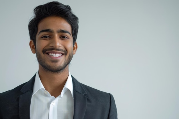 Smiling Indian young businessman on white