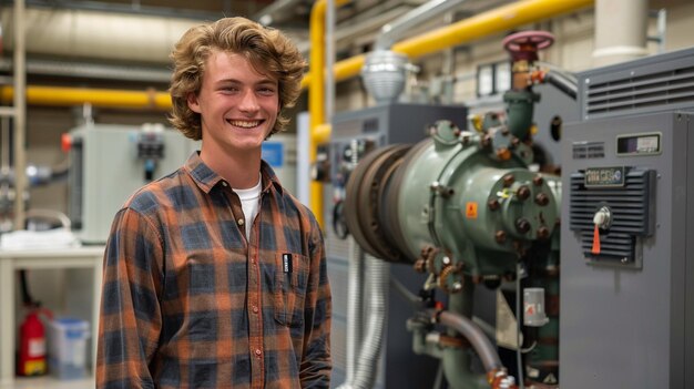 Photo smiling industrial engineer headshot