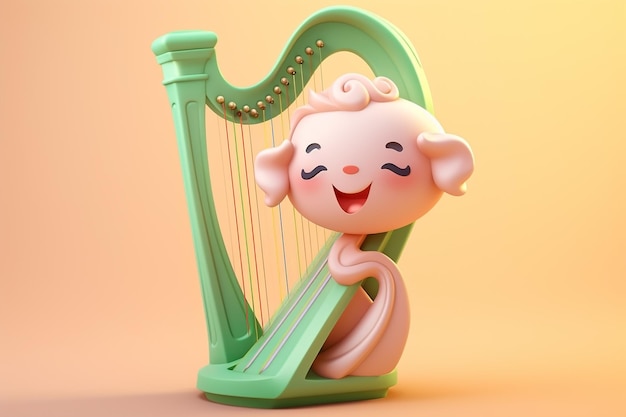 A smiling Irish harp with a happy expression soft pastel colors 3d icon clay render