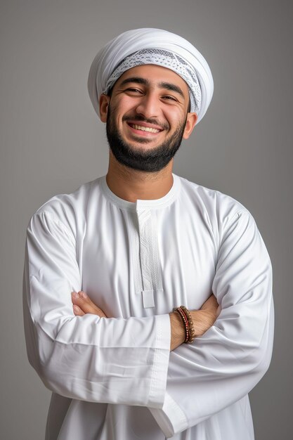 Smiling Islamic Man in Studio Cultural Diversity Portrait