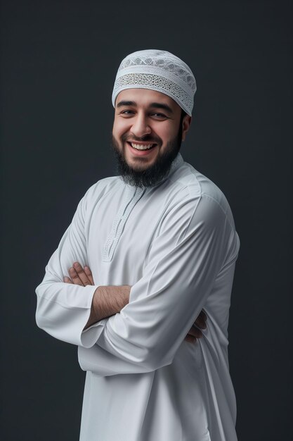 Smiling Islamic Man in Studio Cultural Diversity Portrait