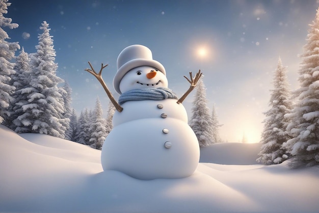 Smiling isolated snowman in the winter for christmas celebration