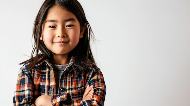 Photo smiling japanese girl crosses arms