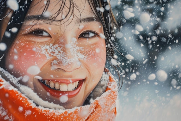 Smiling Japanese girl in the snow