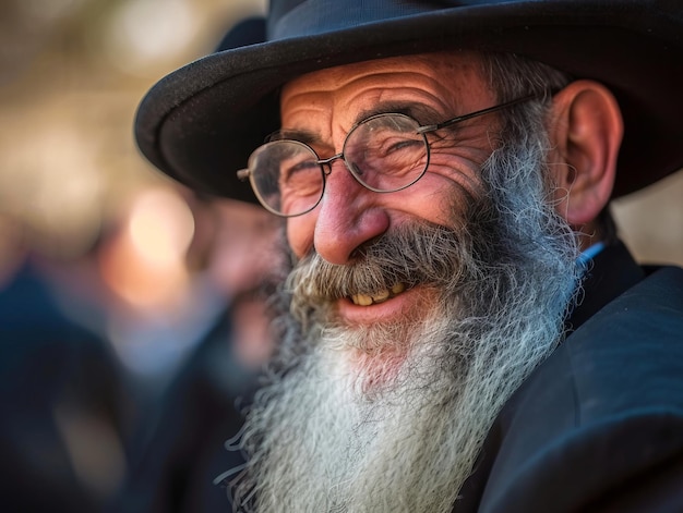 Smiling jews jewish orthodox men dressed in black clothes and hats