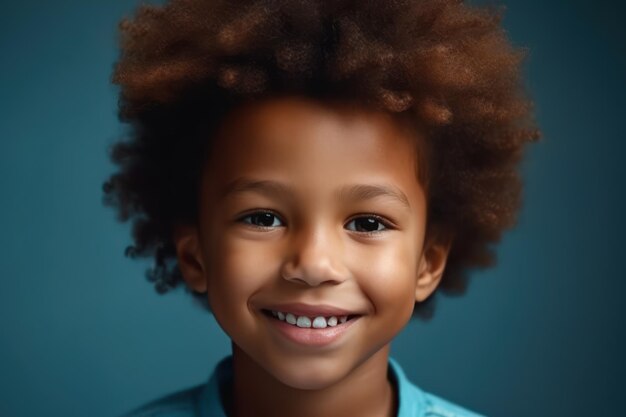 Smiling kid boy portrait little african american child boy on blue background