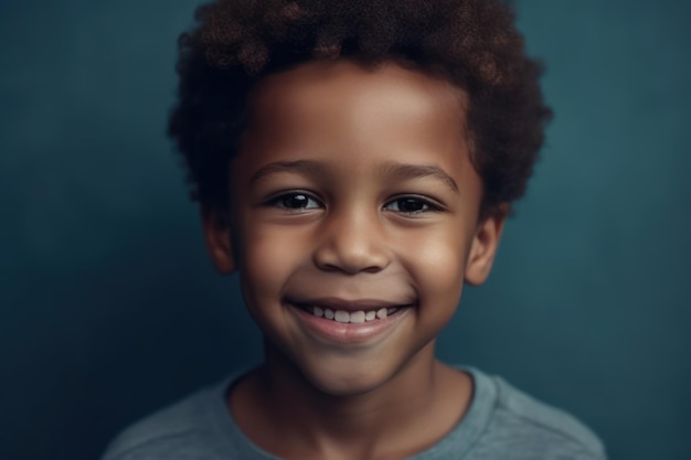 Smiling kid boy portrait little african american child boy on blue background