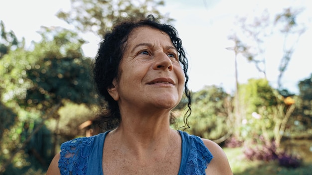 Smiling latin Brazilian woman in the farm Joy positive and love