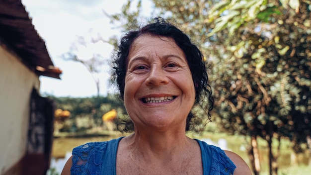 Smiling latin Brazilian woman in the farm Joy positive and love
