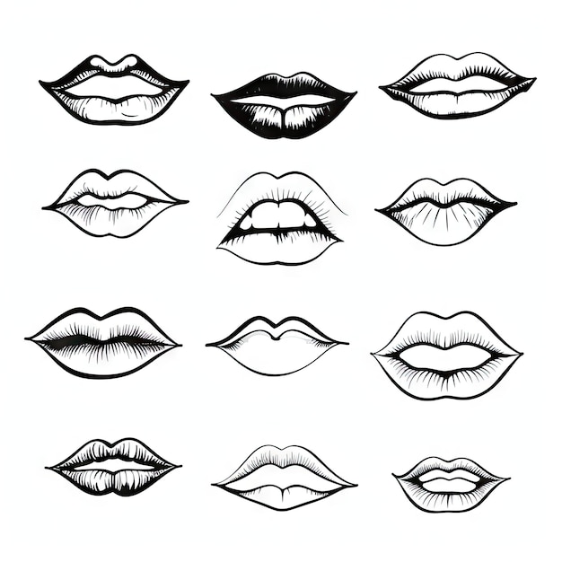 Photo smiling lips sketch black and white fun smiling lips collection joy and happiness doodle drawing