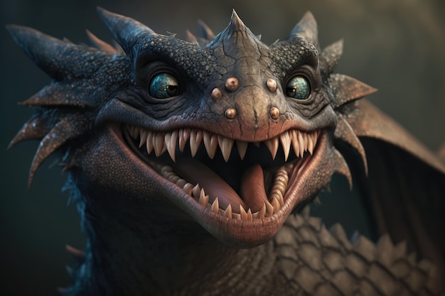 Smiling little dragon showing off its adorable and toothless grin