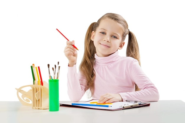 Photo smiling little education girl isolated