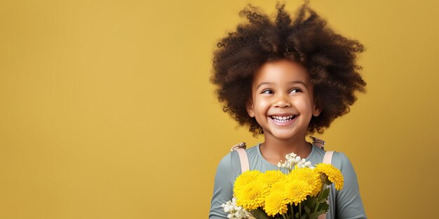 Smiling little girl congratulates Happy Mother's Day