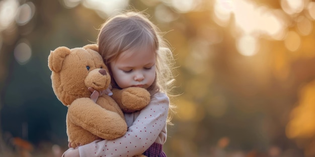 Smiling Little Girl With Brown Teddy Bear