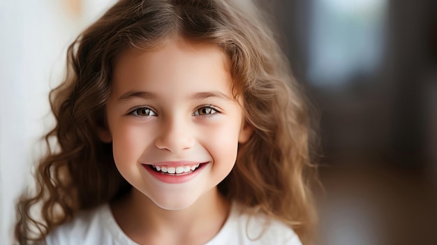 Foto ragazzina sorridente con i capelli ricci