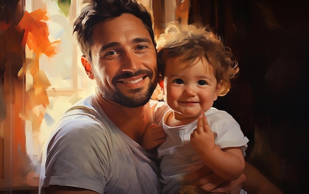 Smiling Loving Dad with a Cute Child AI