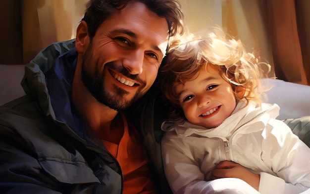 Smiling Loving Dad with a Cute Child AI