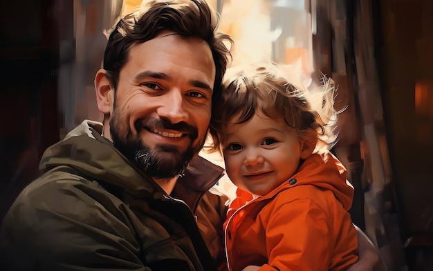 Smiling Loving Dad with a Cute Child AI