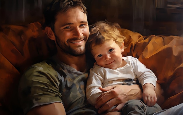 Smiling Loving Dad with a Cute Child AI