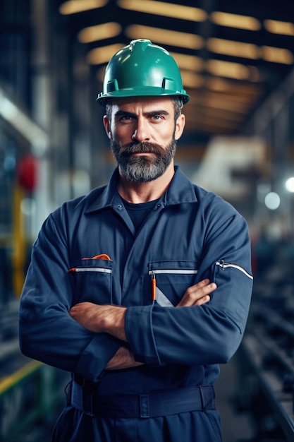 smiling male car mechanic in uniform and hat holding wrench standing by the car