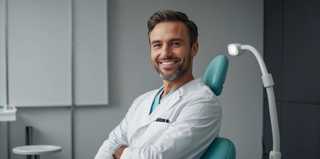 Photo smiling male doctor dentist in clinic