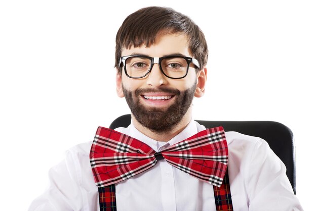 Photo smiling man against white background