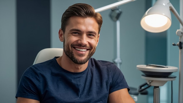 Photo smiling man in dentists chair