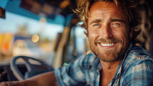 Smiling Man Driving Truck