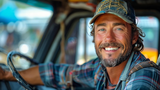 Smiling Man Driving Truck