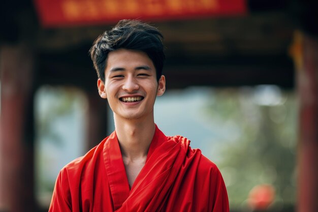 Photo smiling man in red robe